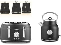 Tower Renaissance Kettle, 4 Slice Toaster & Canisters Kitchen Set (Black)