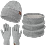 Femmes Hiver Chaud Bonnet Echarpe Thermique Gants Tactiles Ensemble Tricot Slouchy Cache-Cou Cadeau Femme