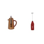 La Cafetière 2pc Coffee Set with Copper Havana 3-Cup Double Walled Cafetière and Red Battery Milk Frother