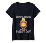 Womens Thanksgiving Happy Quack Turkey Day Cruise Duck Feathers V-Neck T-Shirt