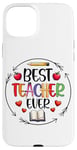 Coque pour iPhone 15 Plus Best Teacher Ever Crayon Apple Heart Book