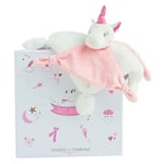 Doudou et Compagnie - Doudou Licorne - Doudou Plat Carré - 22 cm - Rose/Blanc - Lucie La Licorne - DC3277