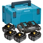 Tilbehørsett Makita Powerpack; 18V; 4x5,0 Ah + DC18RD for 18V-verktøy