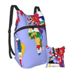 KANSS World Map Made Up of National Flags Hiking Bapack Men and Women Waterproof Portable Folding Bapack Travel Sports Shopping Ultra Light Leisure Bag