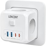 LENCENT Murale Prise Multiple Secteur USB Multiprise Murale, 7 en 1 Multiprise Cube Chargeur USB avec 3 Sorties AC 4000W, 2 Type C et 2 Ports USB, avec Interrupteur Idéal pour Salon Bureau Chambre