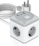 6 En 1 Multiprise Usb Cube 2M, Avec 3 Prises Ac, 2 Usb Et 1 Type C, 4000W/16A Multiprise Cube Avec Interrupteur Individuel, Bloc Multiprise Parafoudre Et Surtension, Pour Bureau, M[MUL210247]