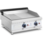 Royal Catering Brugt Stegeplade gas - dobbelt 60 x 40 cm glat/rillet 2 3.100 W naturgas 20 mbar