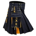 Herr Kilt Utility Scottish Traditional Highland Solid Plisserade Spänne Spänne Kostym Kilts med Lastfickor Gul Yellow XL