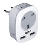 BEVA UK to EU European Plug Adapter, Europe Outlet Travel Adapter with 2 USB Ports, Power Adaptor for UK to Most of Europe Spain Iceland Italy Germany Poland and More