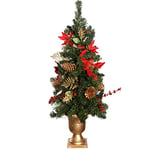 WeRChristmas 3.5 ft Pre-Lit Potted Decorated Christmas Tree with 42-LED Lights, Red/ Gold