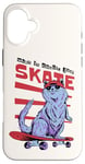 Coque pour iPhone 16 Plus Just Skate Fun Planche de skateboard rétro Motif chat Rouge