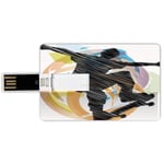 4G USB Flash Drives Credit Card Shape Teen Decor Memory Stick Bank Card Style Abstract Grunge Stylized Sketch of A Skater Young Boy Exotic Sports Graphic Decorative,Multicolor Waterproof Pen Thumb Lo