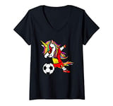 Womens Funny Dabbing Unicorn Belgium Football - Belgian Flag Soccer V-Neck T-Shirt