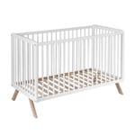 BABY FOX Lit bébé en bois massif blanc avec sommier réglable hauteur 60x120 - Blanc Baby Fox