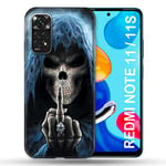 Cokitec Coque pour Xiaomi Redmi Note 11/11S Tete de Mort Doigt Multicolore