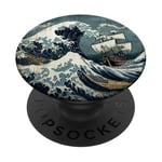 La Grande Vague au large de Kanagawa et le bateau pirate vintage japonais PopSockets PopGrip Adhésif