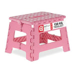 Relaxdays Tabouret Pliable, 1 Marche, Jusqu’à 120 kg, Plastique antidérapant, escabeau Cuisine, 22,5 cm de Haut, Rose