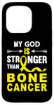 Coque pour iPhone 15 Pro Ruban jaune pour sensibilisation au cancer des os avec inscription Love God Support In July