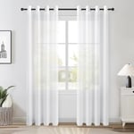 Topfinel Lot de 2 Rideaux Voilage Blanc en Effet Lin - A Oeillets Rideau Decoration Chambre Semi-Transparent pour Salon Rideau Cuisine 140x215cm(Largeur x Hauteur)