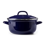 BK Indigo Cocotte Ronde Allemande Emaillée Héritage Néerlandaise avec Couvercle avec Revêtement Antiadhésif en Céramique Sans PFAS,26 cm/5.2 Litre,Induction,Va au lave-vaisselle et au four,Bleu Cobalt