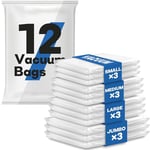 Lot de 12 sacs sous vide pour vêtements (3Jumbo/3L/3M/3S) Sacs sous vide pour couettes, matelas, couvertures, oreillers, linge de lit, voyage, déménagement