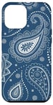 Coque pour iPhone 14 Plus Bandana classique bleu et blanc motif cachemire