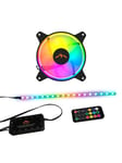 DUTZO RGB Kit 1 - 1x vifte + 1x LED strip + Fjernkontroll & kontroller - 120mm - Svart med RGB LED-lys - 24 dBA