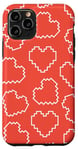 Coque pour iPhone 11 Pro Red Pixel Heart Pattern Love 8bit Retro Valentine Gamer