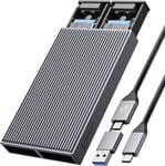 Dual-Bay Boîtier M.2 NVMe SSD, Aluminium USB3.2 Gen2 10Gbps Adaptateur, pour PCIe M-Key, B&M Key 2230/2242/2260/2280 SSD, sans Outil M.2 Type-C Station d'accueil, Jusqu'à 4To- BM2-2N