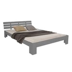 Lit Double en Bois Lit Futon 180x200 cm Gris Pin Cadre de Lit Massif Homestyle4u