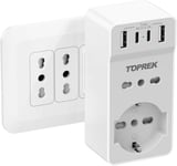 Prise Multiple USB Peu encombrante avec 10 A/16 A, Prise Italienne, Adaptateur multiprise électrique Mural 6 en 1 avec 1 Prise Schuko et 1 Prise IT et 2 USB C et 2 USB A, Prise 4000W