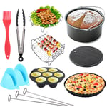 13Pcs Air Fryer Accessories Set, 7 Inch Deluxe Accessories Tower for Air Fryer, Including Pizza Pan, Cake Baking Tray, Grill, Metal Bracket, Multi-Purpose Baking Rack, Food Clips