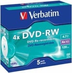 DVD-RW-levyt Verbatim Blank DVD-RW SERL 4,7GB 4x Extra protection, 5 kpl