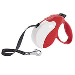 Ferplast Laisse Chien Enrouleur Amigo Large, Laisse pour Chiens de Taille Jusqu'À 50 kg, Sangle Extensible Maximum de 5 m, Bouton de Verrouillage et de Déverrouillage, Rouge, Couvercle Blanc