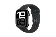 Apple Watch Series 10 GPS + Cellular 46mm Boîtier en Aluminium Noir de Jais avec Bracelet Sport Noir - M/L