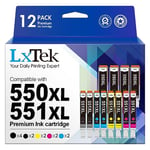 LxTek 550XL 551XL Ink Cartridges Replacement for Canon PGI-550XL CLI-551XL Compatible for Pixma MG7550 MG6350 IP7250 MG5650 MG7150 IX6850 MX925 MG7500 MG6450 (PGBK/Black/Cyan/Magenta/Yellow, 12-Pack)