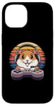 Coque pour iPhone 14 Gamer Hamster Jeu vidéo de style rétro pour enfants et adolescents