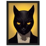 Le Chat Noir Black Cat Tuxedo Yellow Portrait Artwork Framed Wall Art Print A4