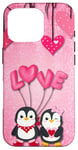 iPhone 16 Pro Penguin Love - Cute Pink Valentine's Day Sweetheart Penguins Case