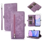 Asuwish Phone Case for Samsung Galaxy A24 4G/5G Wallet Cover With Tempered Glass Screen Protector and Crossbody Wrist Strap Leather Flip Zipper Credit Card Holder Cell A 24 24A Lte Women Men Purple