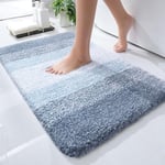 OLANLY Luxury Bathroom Rug Mat 24x16, Extra Soft and Absorbent Polyester Bath Rugs, Non-Slip Plush Shaggy Bath Carpet, Machine Wash Dry, Bath Mats for Bathroom Floor, Tub and Shower, Blue