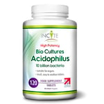 Acidophilus Bio Cultures 10 Billion CFU - 4 Months Supply - High Strength 120 Easy Swallow Tablets - Lactobacillus Probiotics for Gut Health - Vegan Supplement for Women & Men - Made in UK