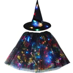 Women Kids Girl Luminous LED Glow Lights Elf Witch Hat Star Skirt Spider Web Wiz