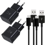 2 Pack Chargeur Avec Micro Usb Câble Compatible Avec Samsung Galaxy S7 S6 Edge S4 S3 A3 J8 J7 J6 J5 J3 Note5 Note4 Tab S Tab S2, Afc Chargeur Rapide Android Universel - Noir