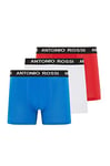 ANTONIO ROSSI (3/6 Pack) Men's Fitted Boxer Hipsters - Mens Boxers Shorts Multipack with Elastic Waistband - Cotton Rich, Comfortable Mens Underwear, Red, Blue, White (3 Pack), XL