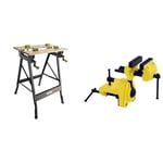 RYOBI - Etabli Pliable Orientable à 90° - Table Bambou 605 x 625 x 790 mm, 6,5 kg & Stanley 1-83-069 etau d'Établi sur Rotule - Ecartement 75 mm - Puissance de Serrage 25 kg - Corps en Fonte