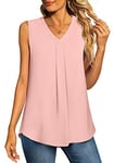 Aodemo Women's Vests Summer Ladies Pleated Tops Blouses Shirts Loose Sleeveless Tank Top Chiffon Vest for Work L, Pink