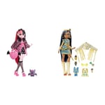 Monster High Doll, Draculaura with Accessories and Pet Bat, Posable Fashion Doll with Pink and Black Hair, HHK51 & Doll, Cleo De Nile with Accessories and Pet Dog, Posable Fashion Doll, HHK54