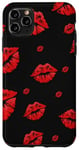 Coque pour iPhone 11 Pro Max Rouge à lèvres Red Kisses Cute Women sur fond noir