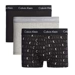 Calvin Klein Men's 3 Pack Low Rise Trunks - Cotton Stretch Boxers, Black/Grey Heather/Subdued Logo, XL